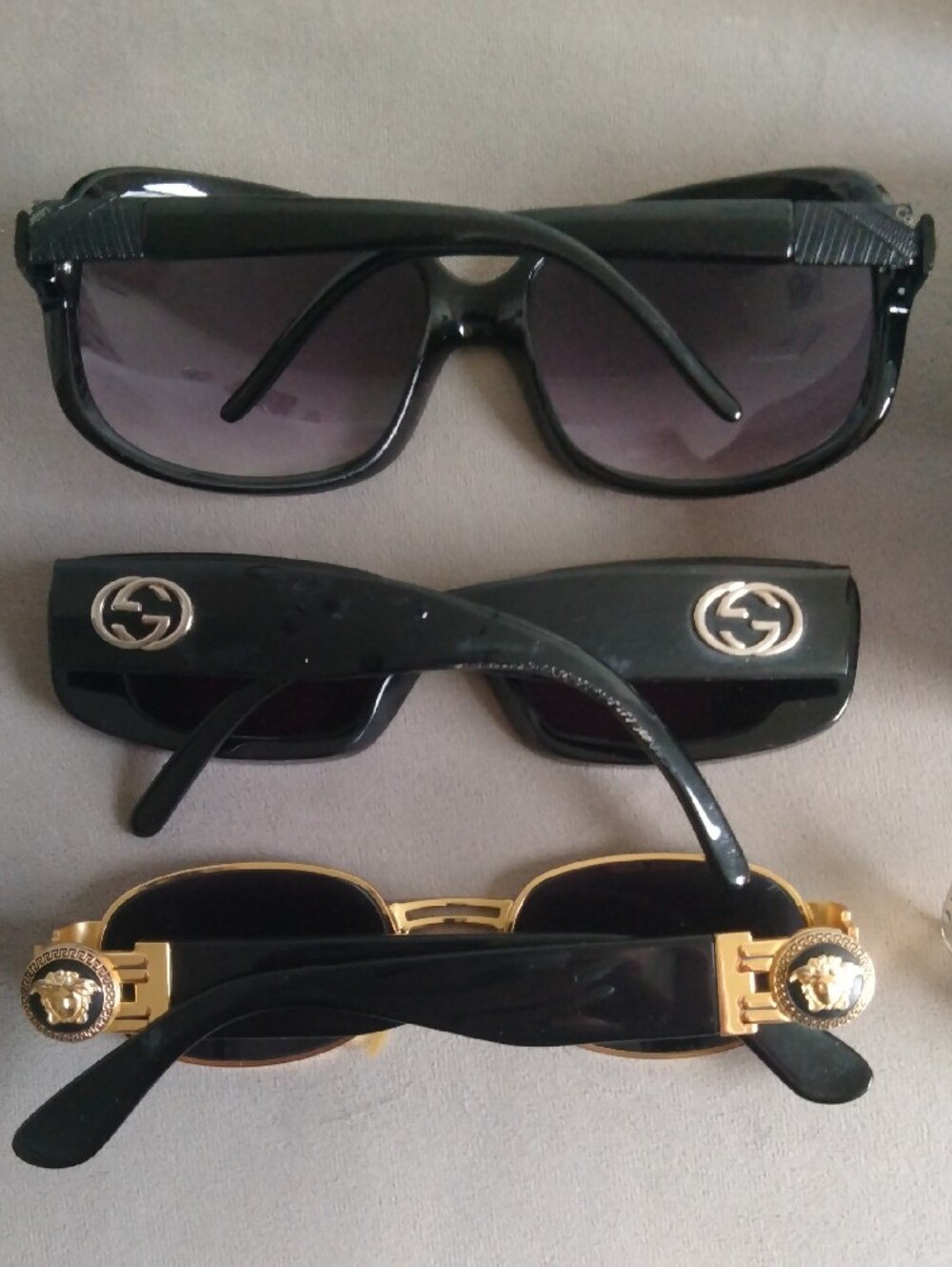 Gucci And Versace Vintage Women's Black and Gold Sunglasses - Picture 2 of 3